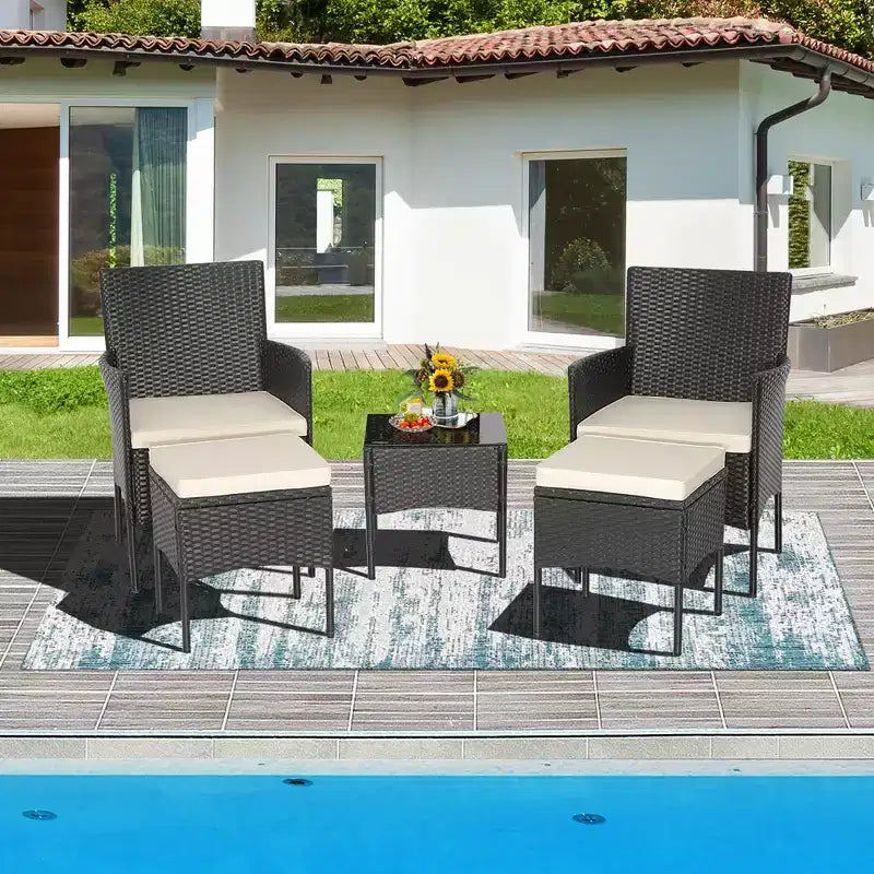 Costway 5PCS Patio Rattan Furniture Set Cushioned Sofa Ottoman Armrest Side Table Garden