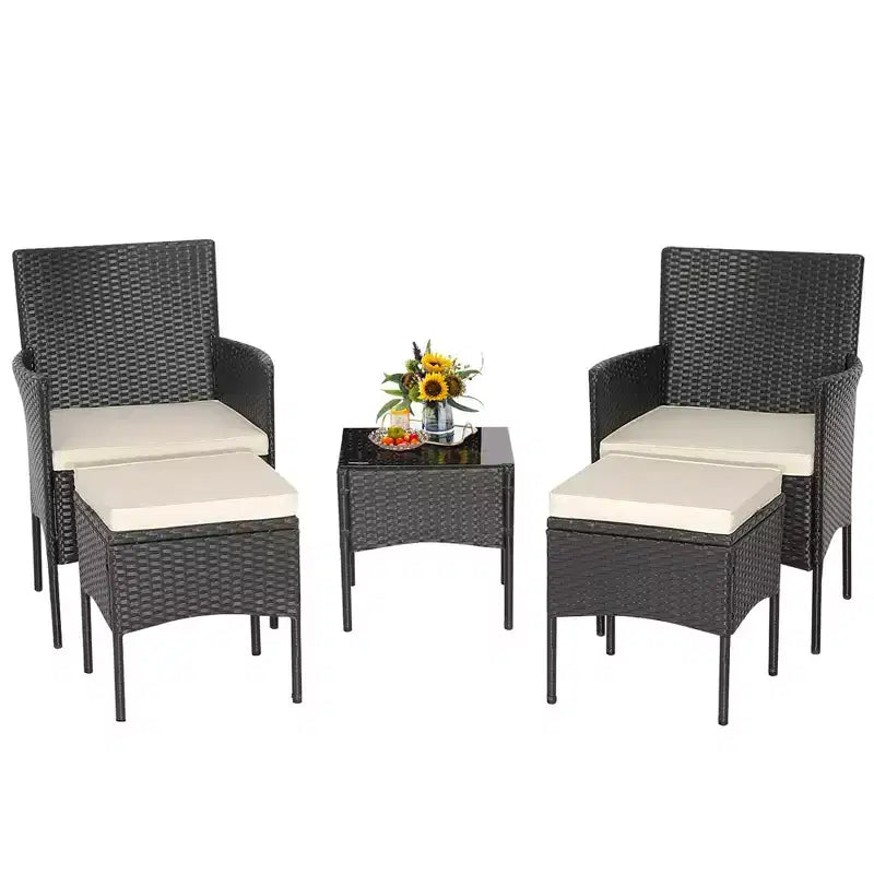 Costway 5PCS Patio Rattan Furniture Set Cushioned Sofa Ottoman Armrest Side Table Garden