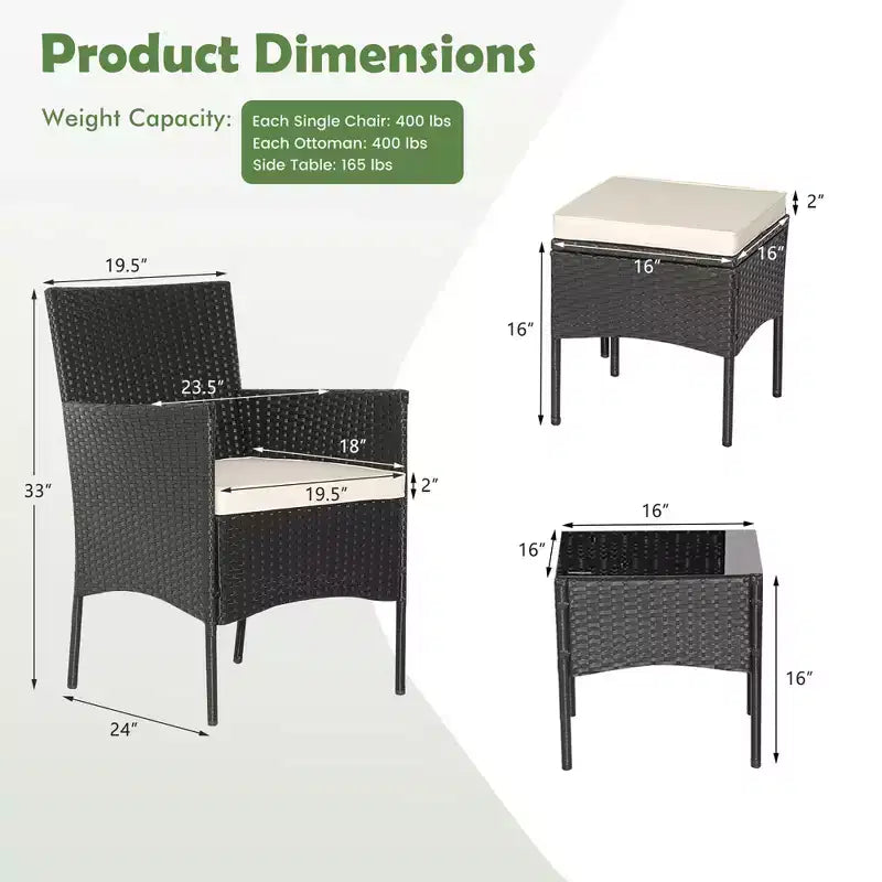 Costway 5PCS Patio Rattan Furniture Set Cushioned Sofa Ottoman Armrest Side Table Garden