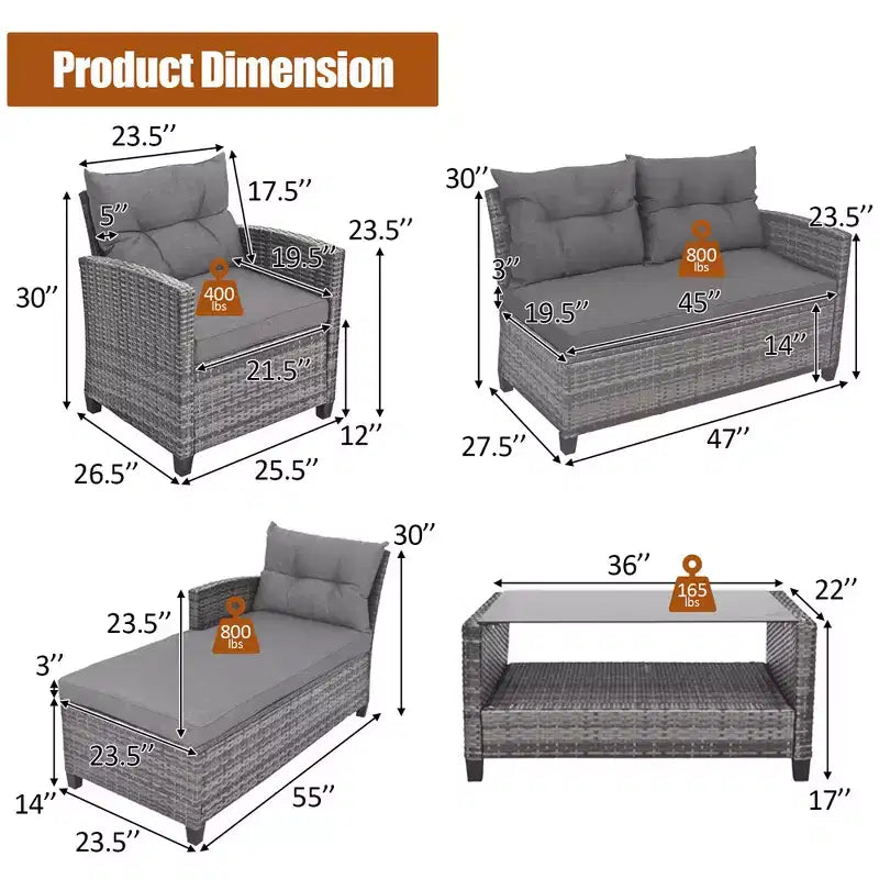 Costway 4PCS Patio Rattan Furniture Set Sofa Ottoman Cushion Garden Deck White/Gray/Black