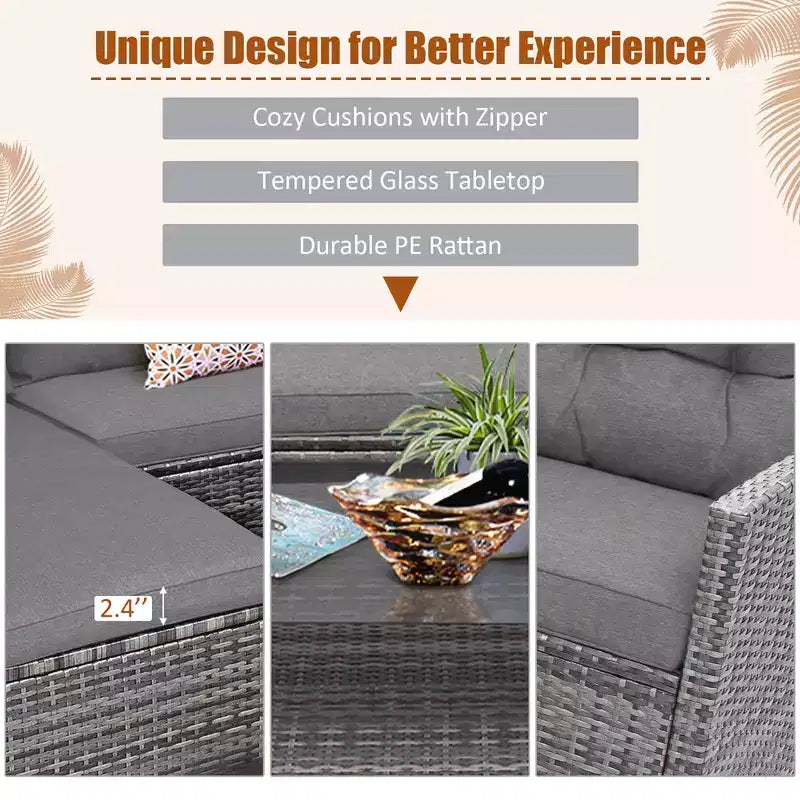 Costway 4PCS Patio Rattan Furniture Set Sofa Ottoman Cushion Garden Deck White/Gray/Black