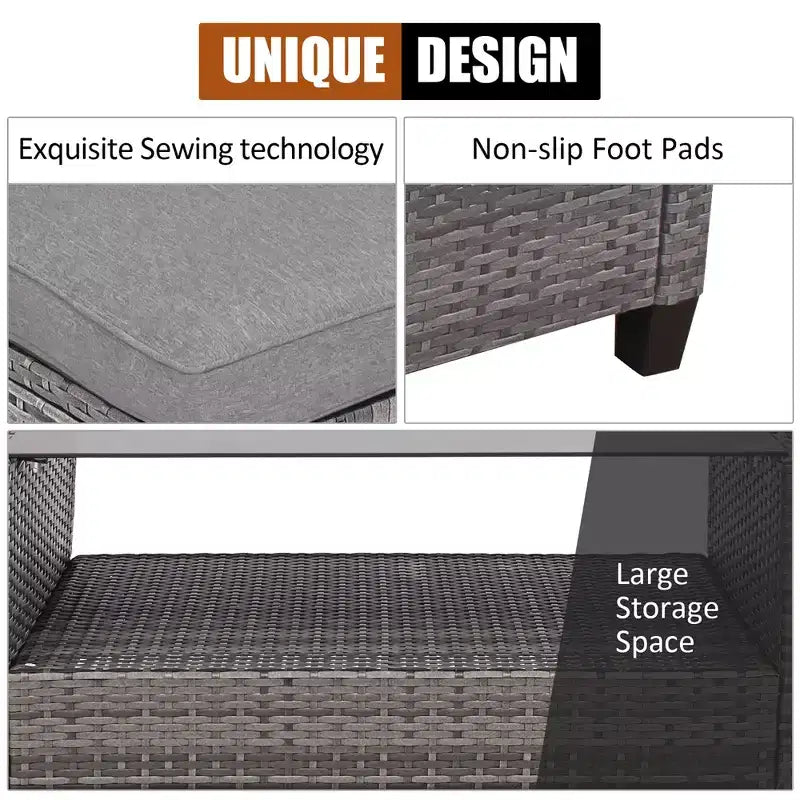 Costway 4PCS Patio Rattan Furniture Set Sofa Ottoman Cushion Garden Deck White/Gray/Black