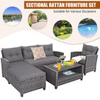 Costway 4PCS Patio Rattan Furniture Set Sofa Ottoman Cushion Garden Deck White/Gray/Black
