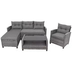 Costway 4PCS Patio Rattan Furniture Set Sofa Ottoman Cushion Garden Deck White/Gray/Black