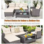 Costway 4PCS Patio Rattan Furniture Set Sofa Ottoman Cushion Garden Deck White/Gray/Black