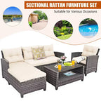Costway 4PCS Patio Rattan Furniture Set Sofa Ottoman Cushion Garden Deck White/Gray/Black