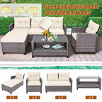 Costway 4PCS Patio Rattan Furniture Set Sofa Ottoman Cushion Garden Deck White/Gray/Black