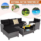 Costway 4PCS Patio Rattan Furniture Set Sofa Ottoman Cushion Garden Deck White/Gray/Black