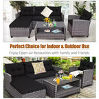 Costway 4PCS Patio Rattan Furniture Set Sofa Ottoman Cushion Garden Deck White/Gray/Black