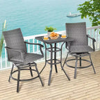 Costway 3PCS Patio Rattan Bar Table Stools Set Aluminum 360 Swivel Chairs with Padded Seat