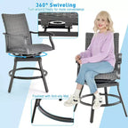 Costway 3PCS Patio Rattan Bar Table Stools Set Aluminum 360 Swivel Chairs with Padded Seat