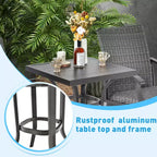 Costway 3PCS Patio Rattan Bar Table Stools Set Aluminum 360 Swivel Chairs with Padded Seat