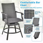 Costway 3PCS Patio Rattan Bar Table Stools Set Aluminum 360 Swivel Chairs with Padded Seat