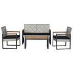 Wilder 4-Piece Modern Coastal Faux Wicker Conversation Outdoor Patio Set - JONATHAN Y