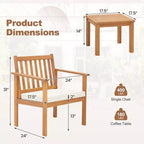 Costway 3 PCS Patio Wood Furniture Set Acacia Wood Chairs & Coffee Table with soft Cushions Grey/White