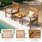 Costway 3 PCS Patio Wood Furniture Set Acacia Wood Chairs & Coffee Table with soft Cushions Grey/White