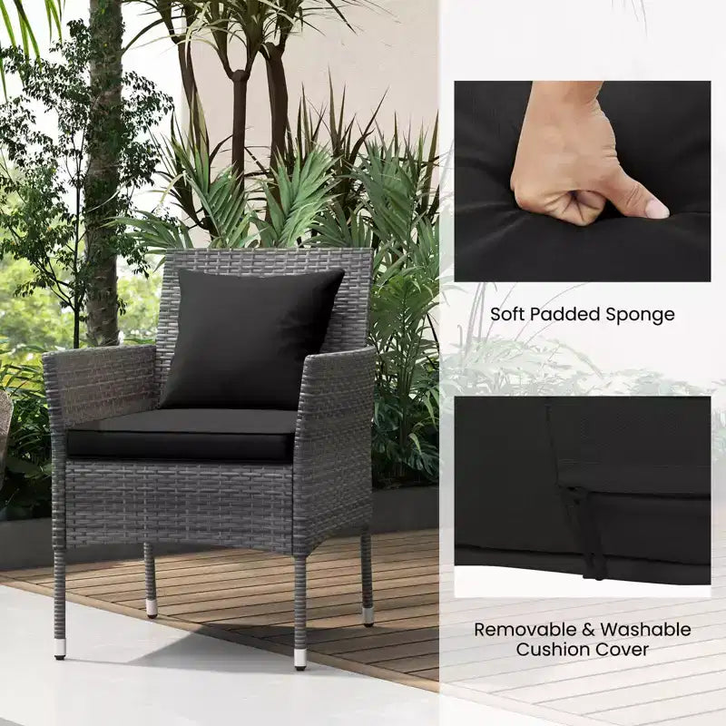Costway 3 PCS Patio Furniture Set with Cushioned Patio Chairs & Tempered Glass Coffee Table Grey/Navy/White/Black