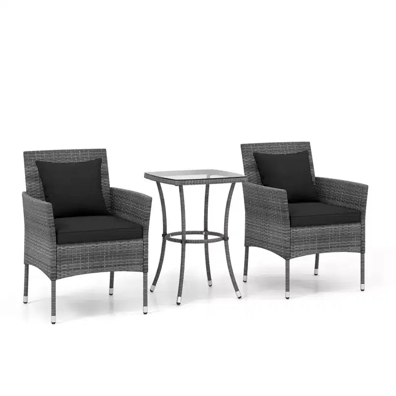Costway 3 PCS Patio Furniture Set with Cushioned Patio Chairs & Tempered Glass Coffee Table Grey/Navy/White/Black