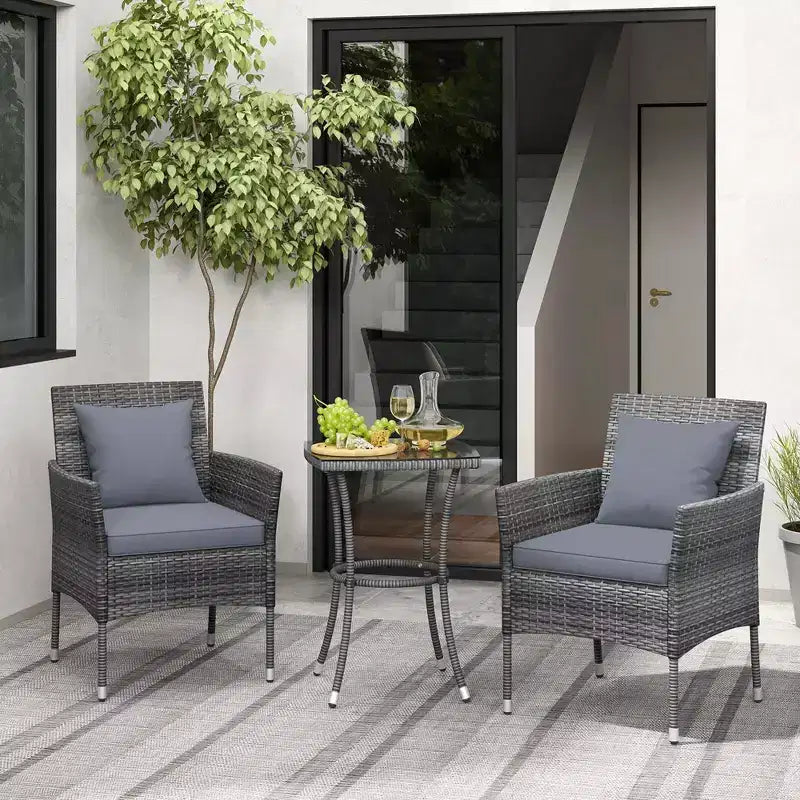 Costway 3-osaline terrassimööbli komplekt polsterdatud terrassitoolide ja karastatud klaasist diivanilauaga, hall/tumesinine/valge/must