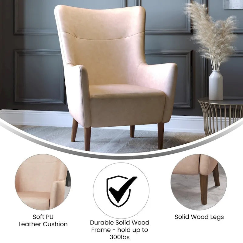 Upholstered Wingback Accent Chair with Wooden Frame and Legs