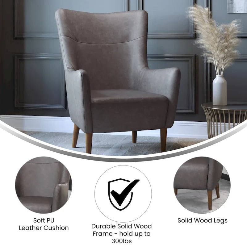 Upholstered Wingback Accent Chair with Wooden Frame and Legs