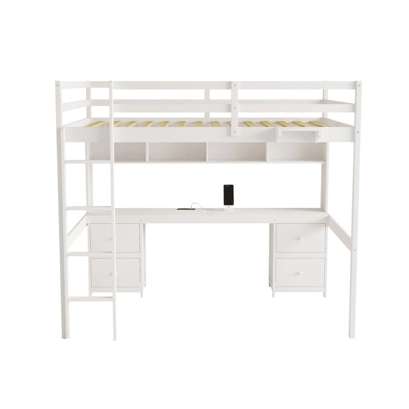 Hochbett mit Schreibtisch und Schränken
