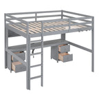 Hochbett mit Schreibtisch und Schränken