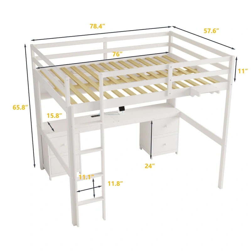 Hochbett mit Schreibtisch und Schränken
