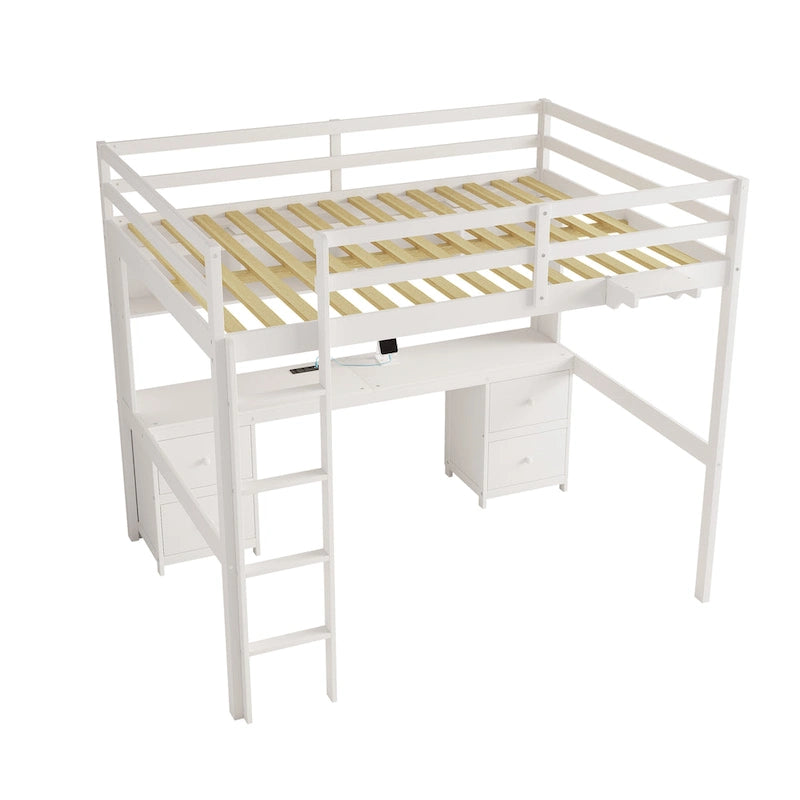 Hochbett mit Schreibtisch und Schränken