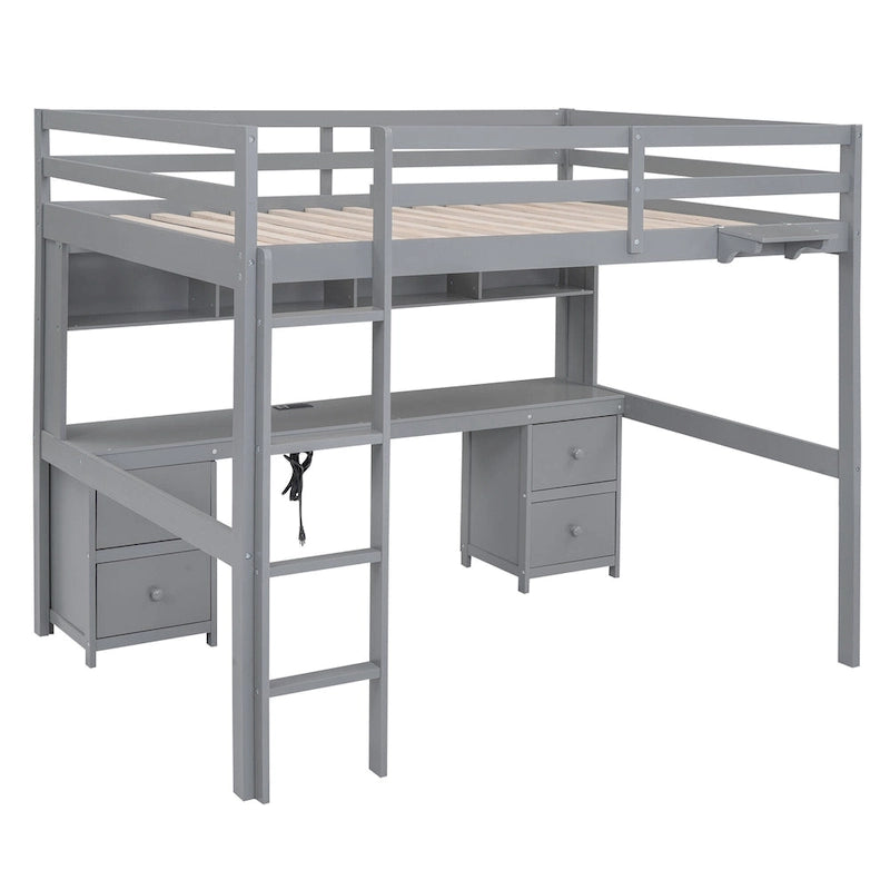 Hochbett mit Schreibtisch und Schränken