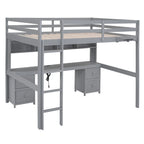 Hochbett mit Schreibtisch und Schränken