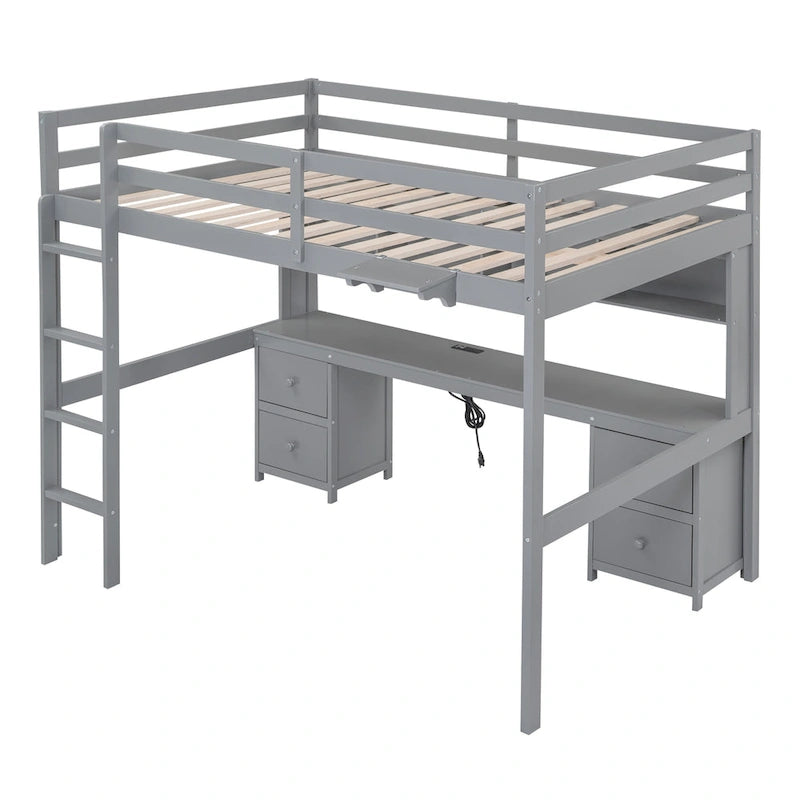 Hochbett mit Schreibtisch und Schränken