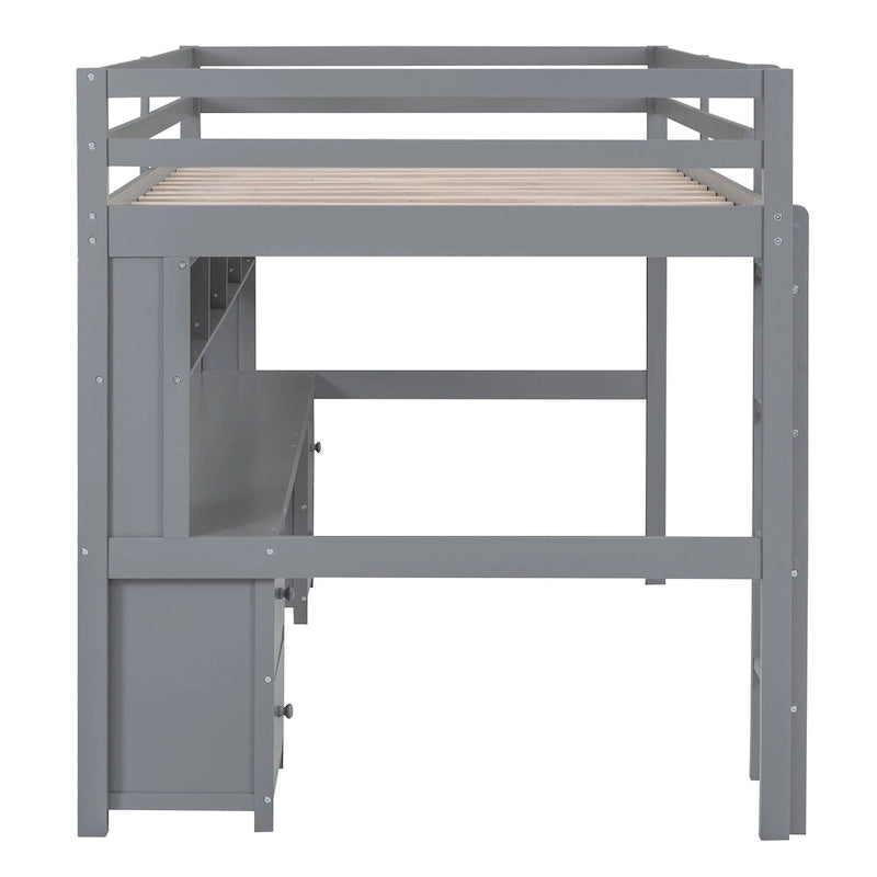 Hochbett mit Schreibtisch und Schränken