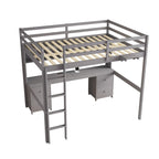 Hochbett mit Schreibtisch und Schränken