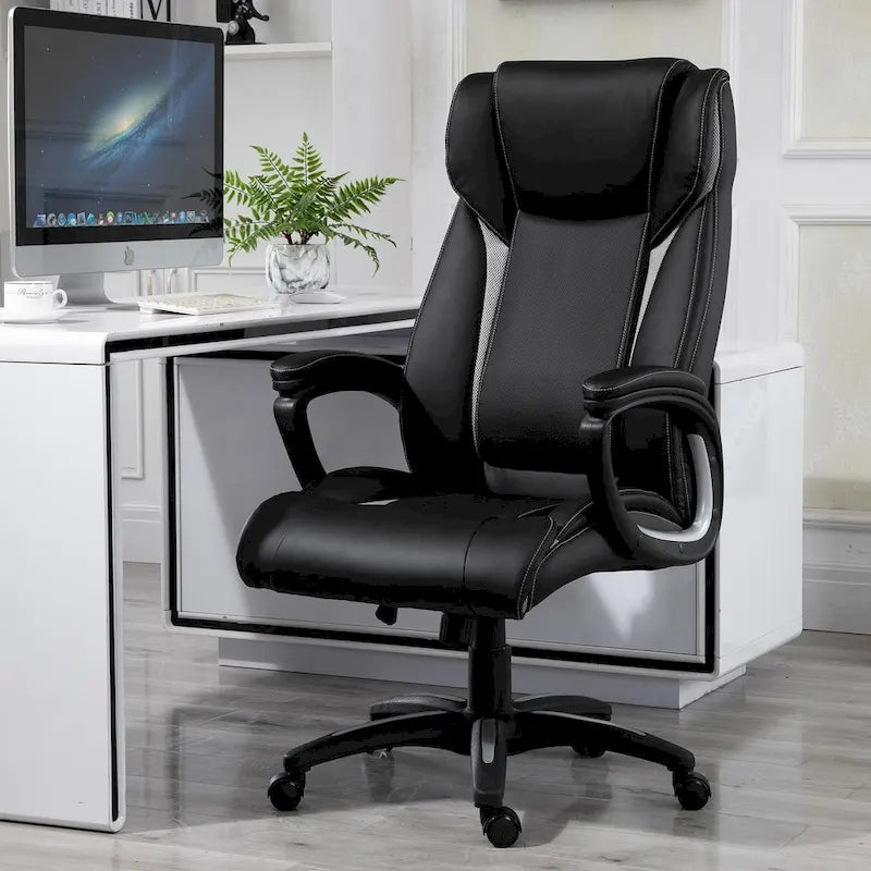 Ergonomic Office Chair Adjustable Height PU Leather Rocker 360? Swivel Home Task Seat, Black