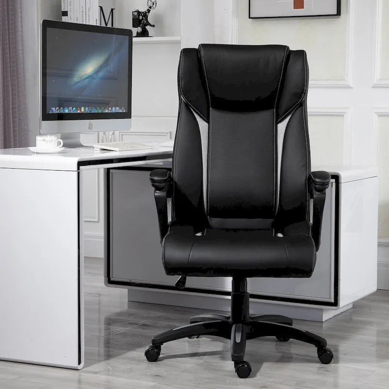 Ergonomic Office Chair Adjustable Height PU Leather Rocker 360? Swivel Home Task Seat, Black