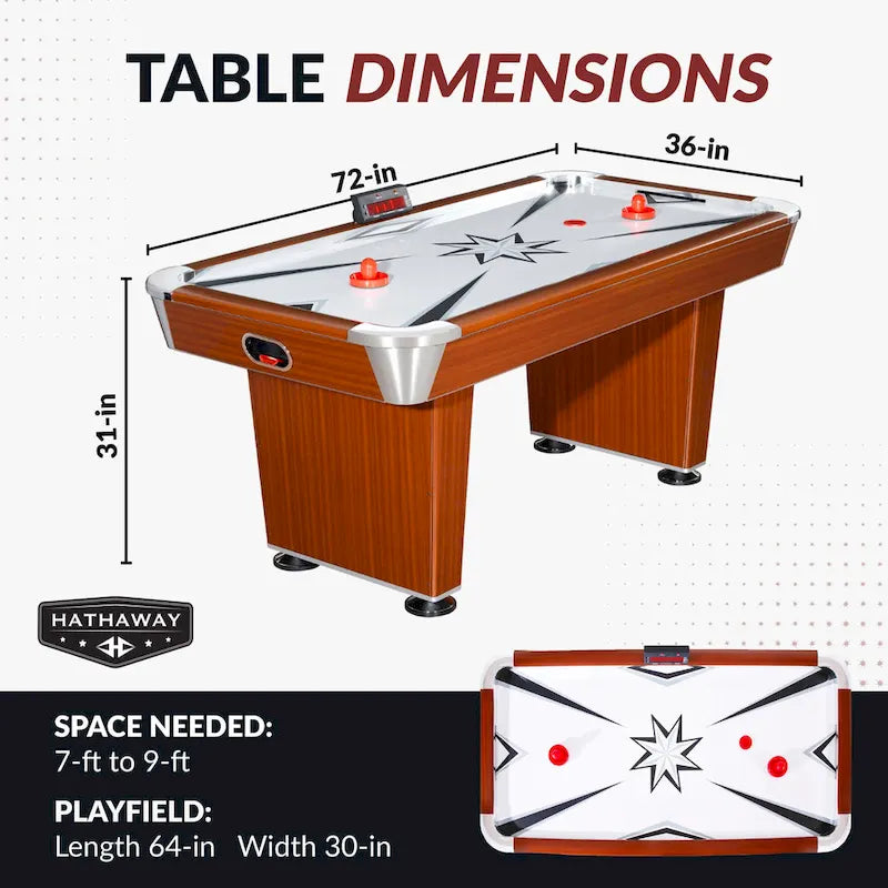 Tavolo da Air Hockey da 72 pollici con tabellone LED – Finitura ciliegio