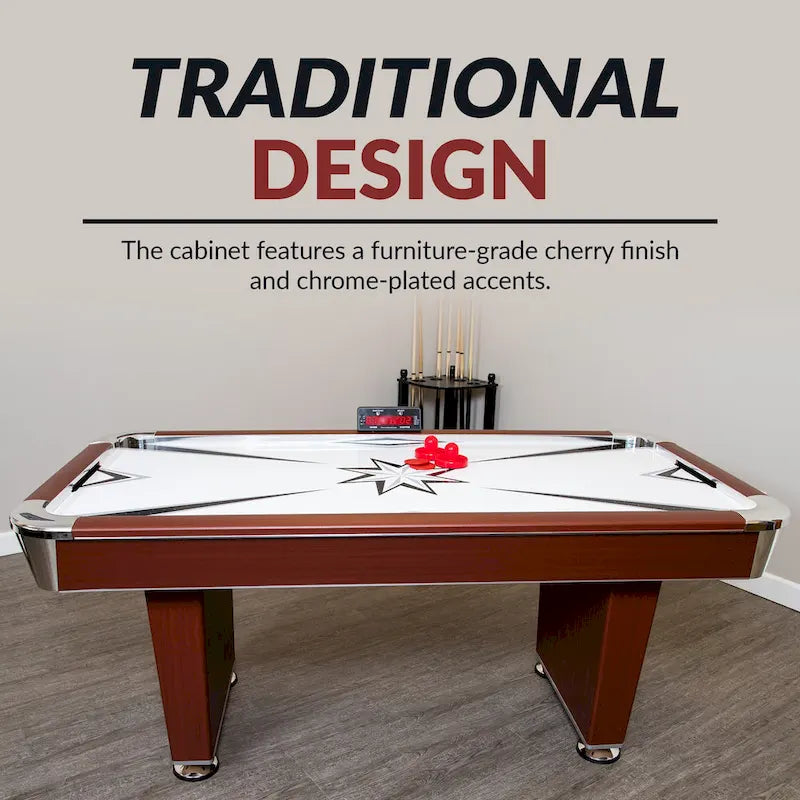 Tavolo da Air Hockey da 72 pollici con tabellone LED – Finitura ciliegio