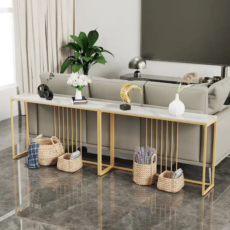 47 Long Narrow Console Tables Sintered Stone for Entryway Sofa Table - L 47 x W 12 x H 31