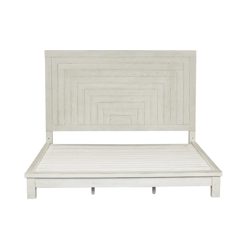 Modern Farmhouse Flea Market White Distressed Queen Platform Bed