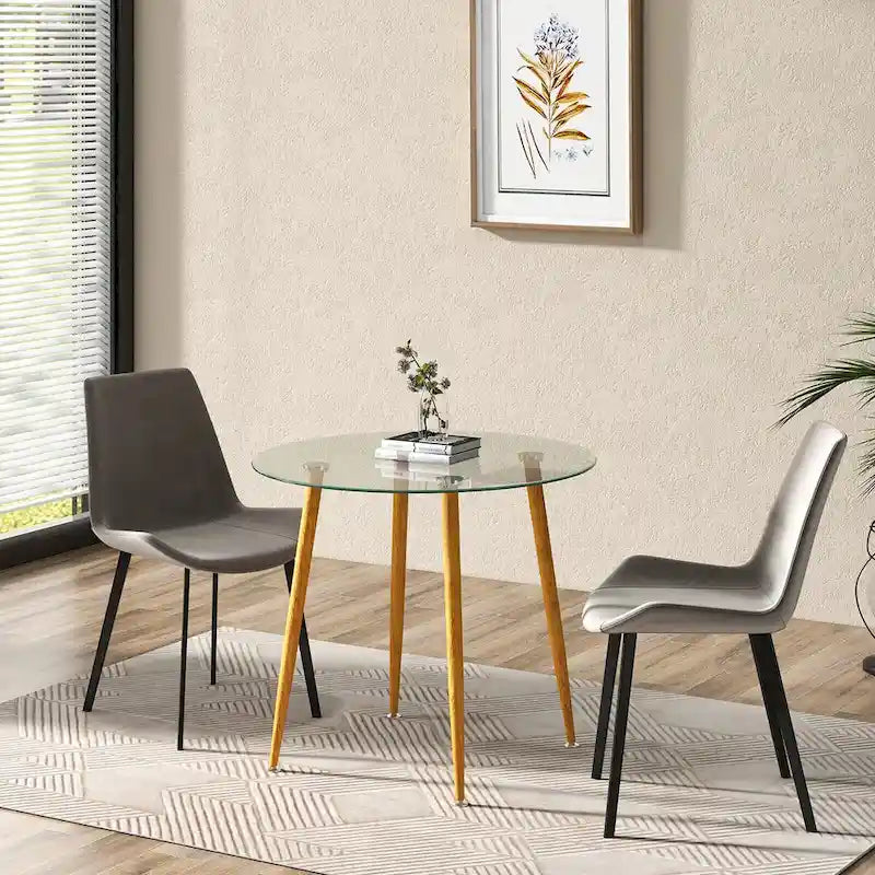 Runder Freizeit-Couchtisch aus Glas mit Metallbeinen