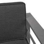 GDFStudio Liam Outdoor Aluminum Loveseat and Coffee Table Set with Cushions, Gray/Dark Gray