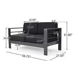 GDFStudio Liam Outdoor Aluminum Loveseat and Coffee Table Set with Cushions, Gray/Dark Gray