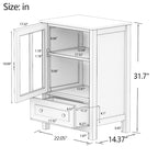 Buffet storage cabinet with glass doors and unique bell handle - 22.05x14.37x31.69