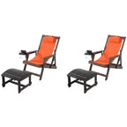 Jiallo Romantic Collection Canvas Sling Chair with Cup and Wine Holder and Ottoman (Set of 4)