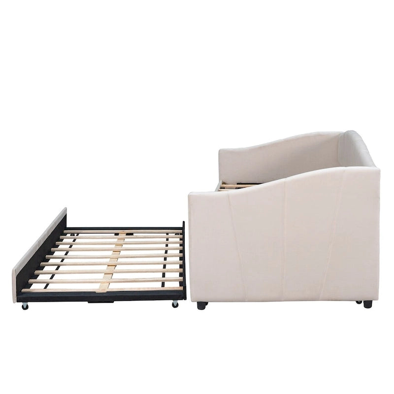 Twin Size Upholstered Daybed Sofa Bed With Trundle Bed