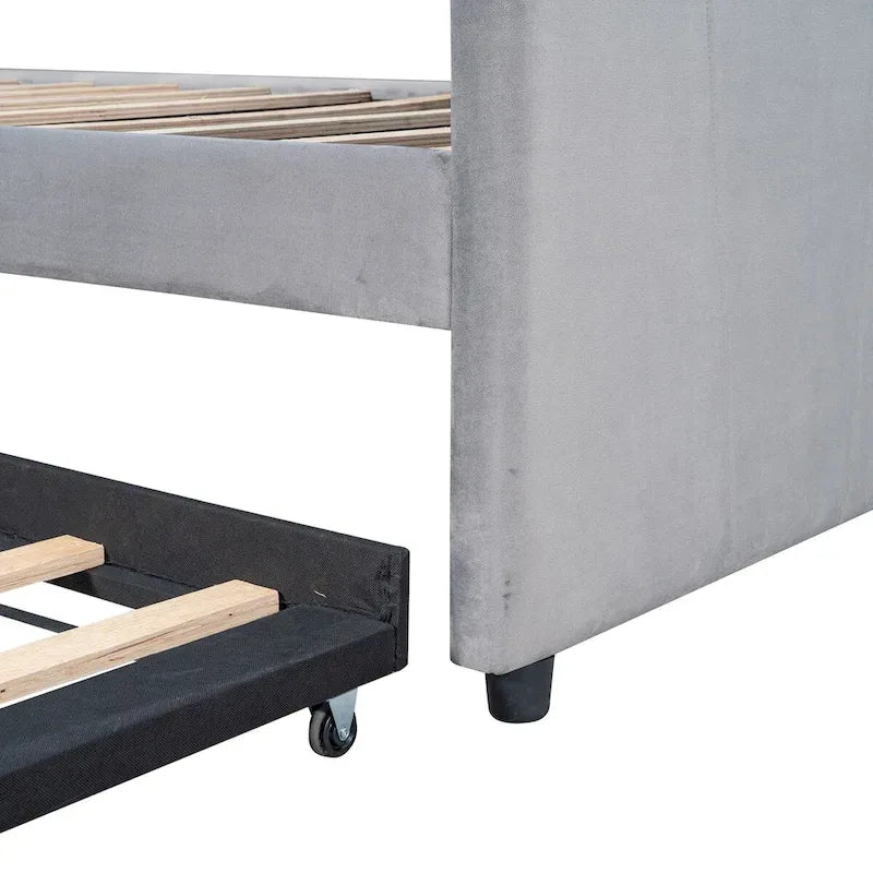 Twin Size Upholstered Daybed Sofa Bed With Trundle Bed