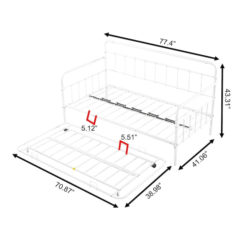 Tagesbett mit Metallgestell und Ausziehbett