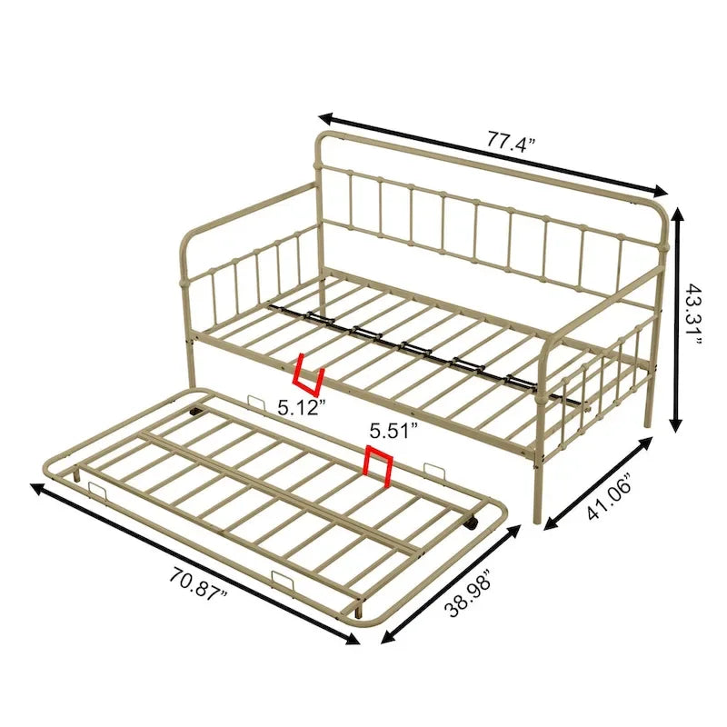 Tagesbett mit Metallgestell und Ausziehbett