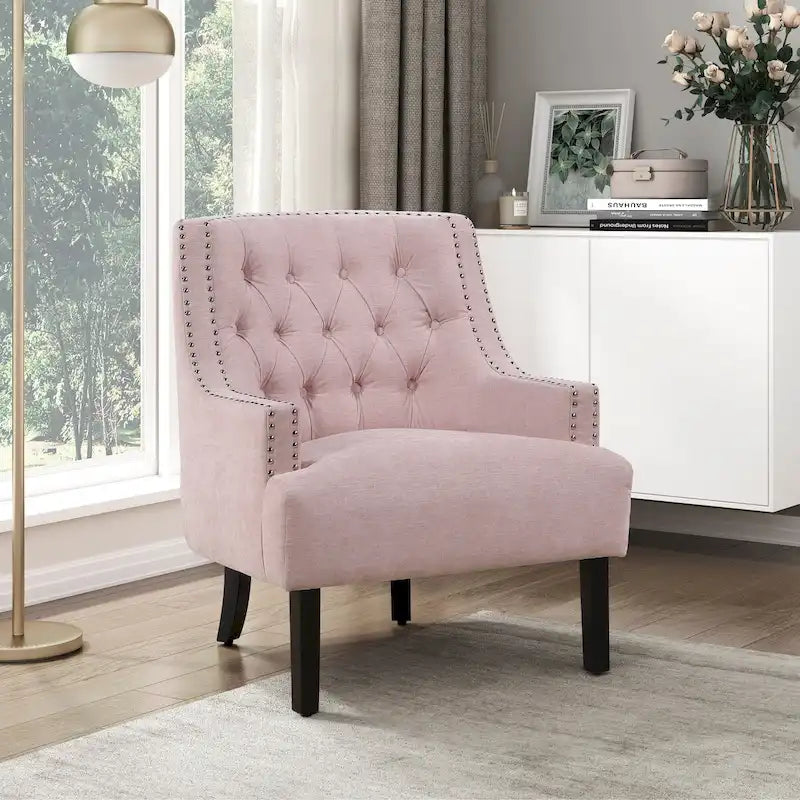 Poltrona Accent Moderna Tradizionale, Rivestimento in ciniglia, Capitonnè, Legno massello 1 pz Mobili da soggiorno